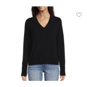 Vince Sweater Women S Black Knit V-neck Long Sleeve Pullover Stretch Ribbed @j8